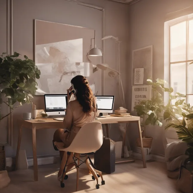 Virtual Assistant sat at her desk taking a phone call